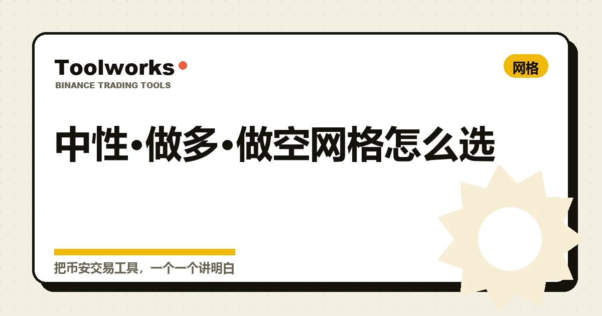 手绘风格示意：三种网格对应上行、下行、横盘三类行情，机器人在区间里布单